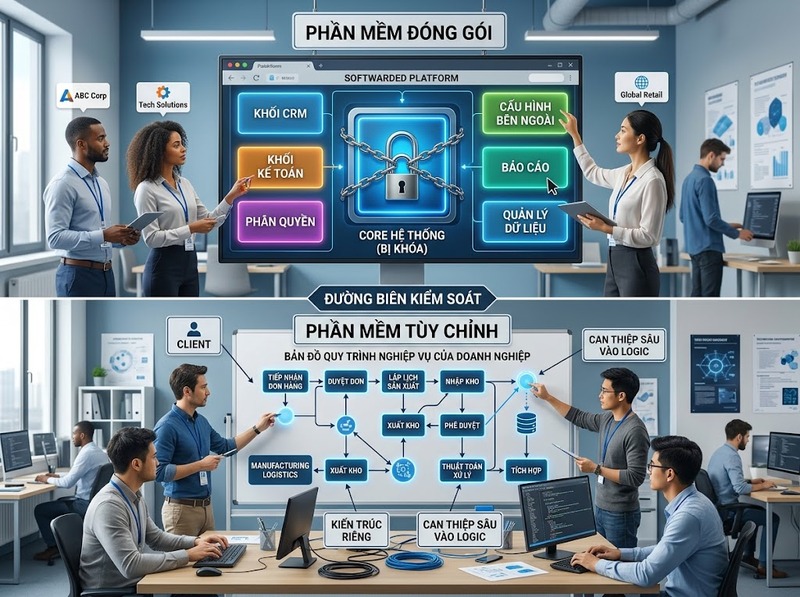 Phần mềm đóng gói và phần mềm tùy chỉnh khác nhau về chi phí và linh hoạt thế nào?